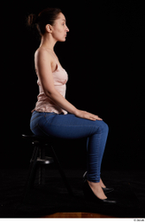 Whole Body Woman White Jeans Average Sitting Top Studio photo references